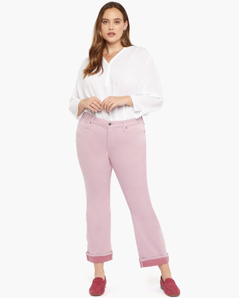 Front of a model wearing a size 14 Barbara Flare Ankle Cuff Jean in Dawnpink by NYDJ. | dia_product_style_image_id:170678